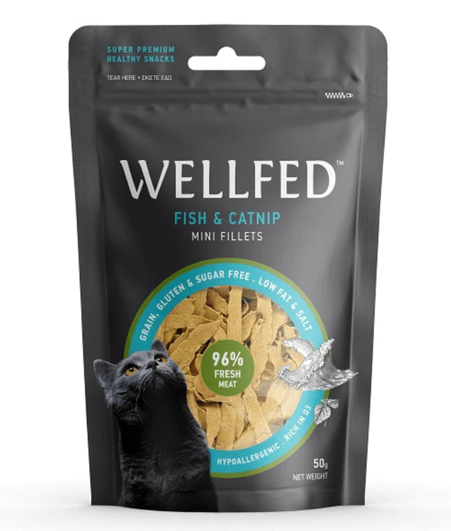 Wellfed – Monoprotein Fish & Catnip Mini Fillets – Grain & Sugar Free - 50g