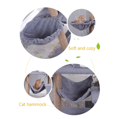 Multi-Level Cat Tower With Hammock Cats Tree Scratching Posts and Interactive Toy