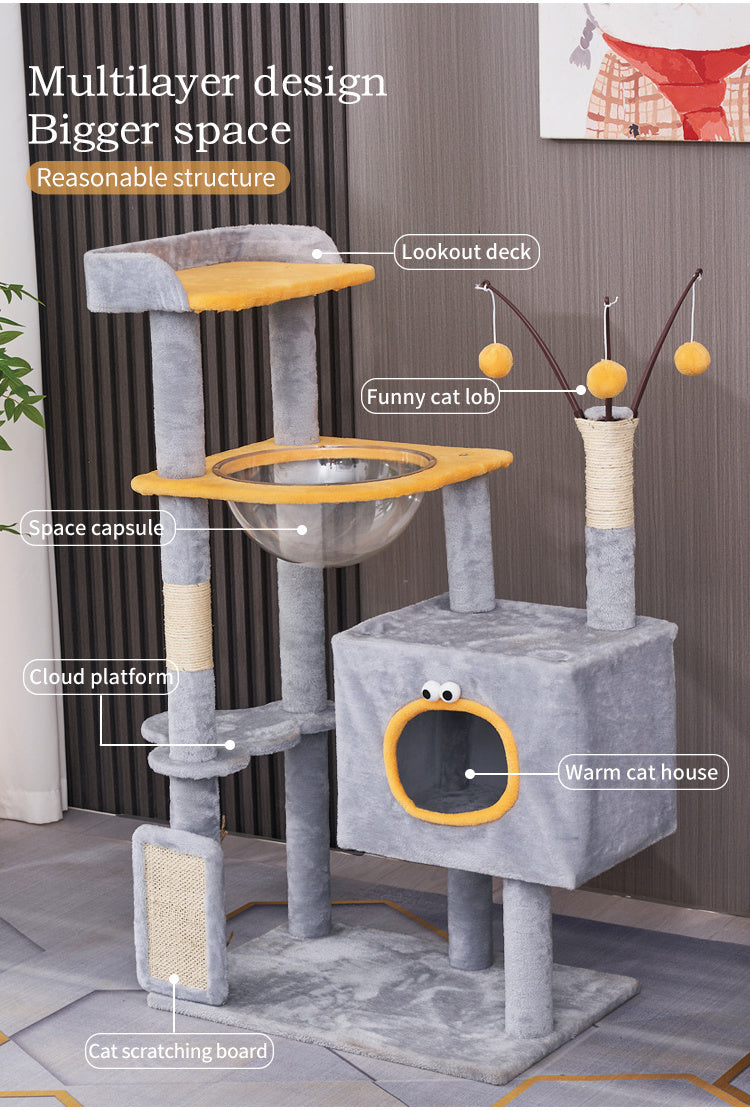 Wooden large sisal rope scratching board tall climbing cat tree tower 110cm