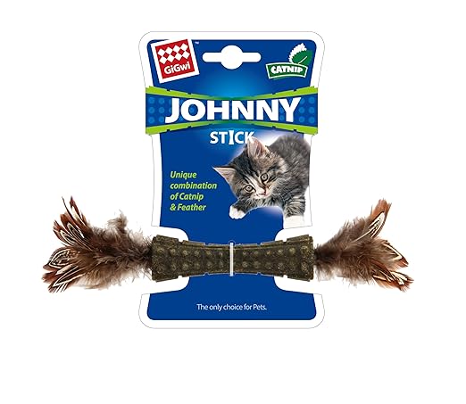GiGwi Johnny Stick with Catnip for Cats, Interactive Cat Toy with Natural Feathers, 100% Organic Catnip