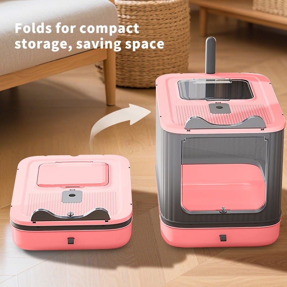 Foldable Enclosed Cat Litter Box with Lid, for Kitten to Medium, Anti-Splash, Easy Clean, Easy Install, Odor Control, 3 Modes for Kitten to Senior