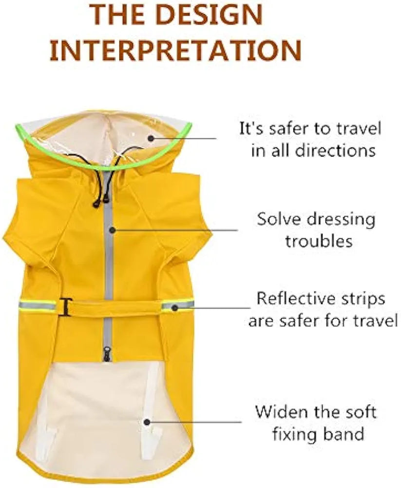 SunsOut Specialized Dog Raincoat with Reflective Strips ( yellow)