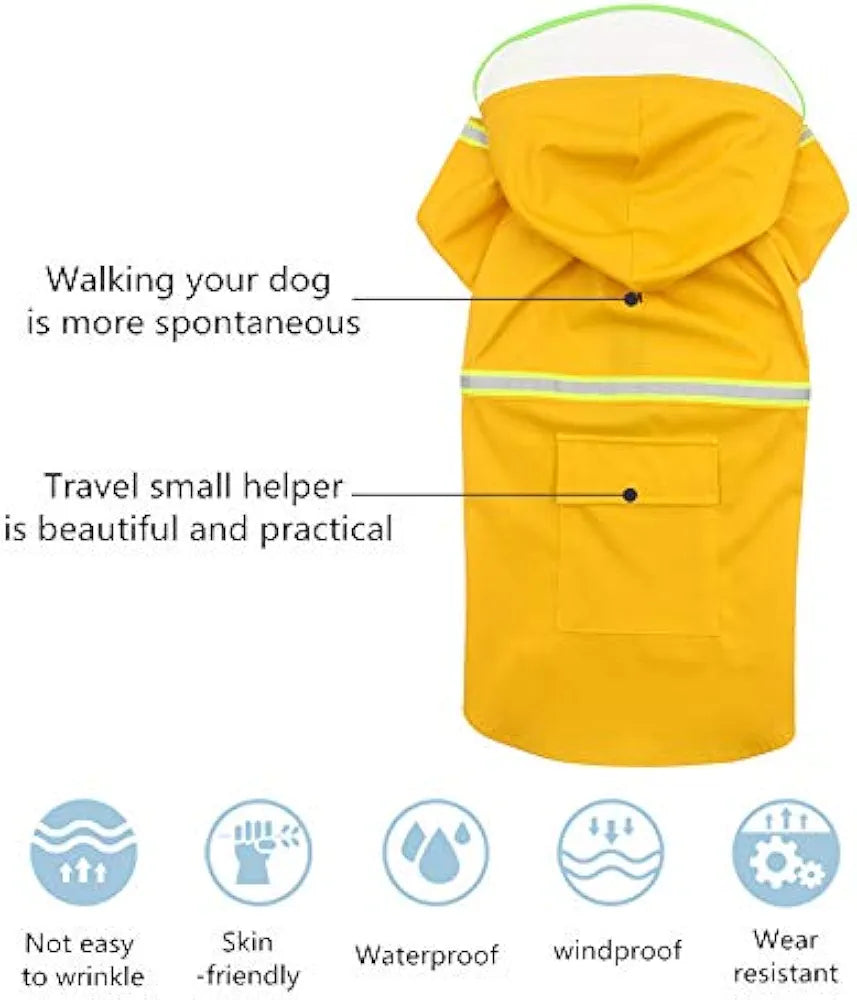 SunsOut Specialized Dog Raincoat with Reflective Strips ( yellow)