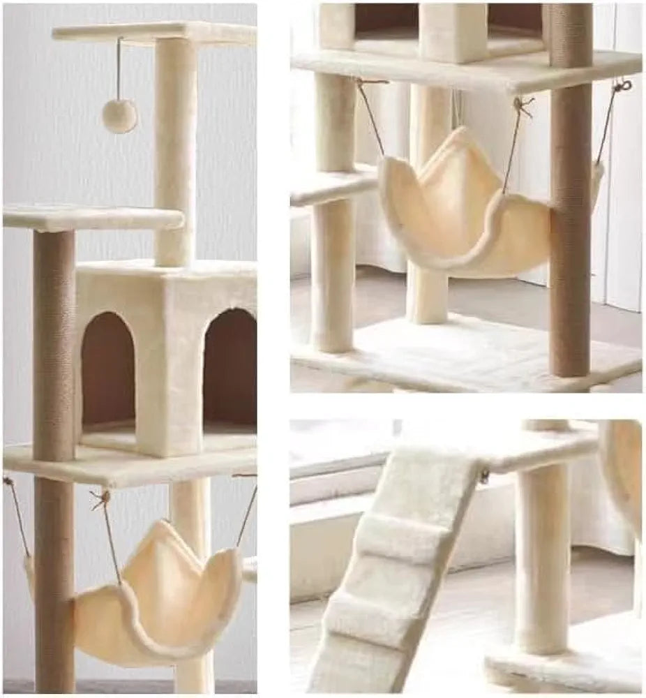 Large Cat House for Indoor Cats, Premium Cat Tree for Climbing and Scratchin