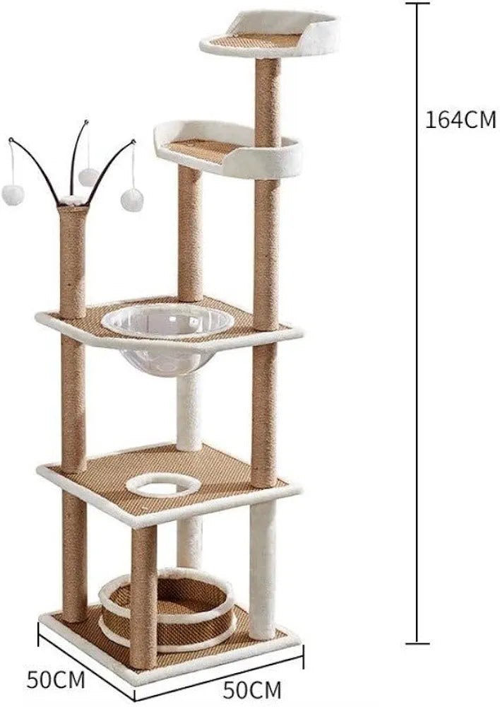 Miss Tiara Cat Tree for Indoor Cats Cat Tree House Tower Sisal Rope Scratching Post Pet Climber Scratcher with Hanging Toy for Adult Cat Kitten Indoor Play Sleeping 164cm