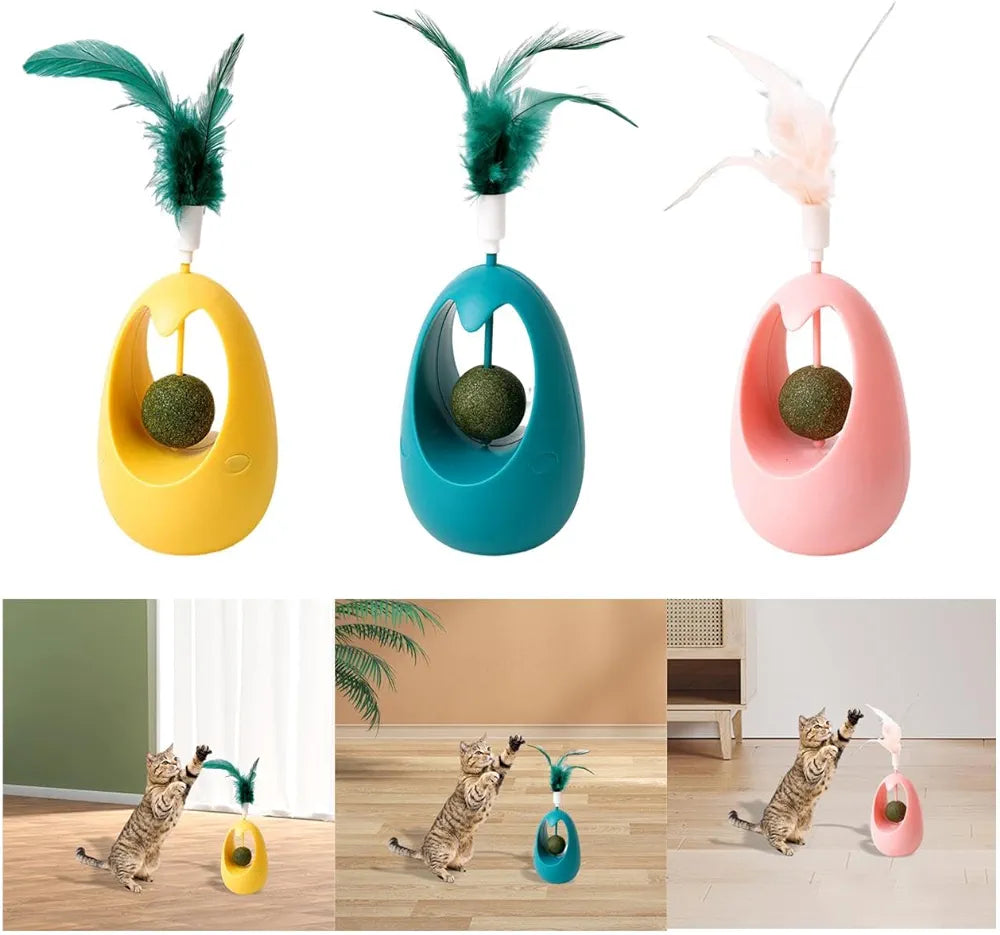 Interactive Cat Toys Pet Toy with Catnip Balls for Cats and Kitten Training Yellow