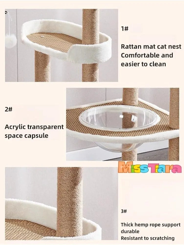 Miss Tiara Cat Tree for Indoor Cats Cat Tree House Tower Sisal Rope Scratching Post Pet Climber Scratcher with Hanging Toy for Adult Cat Kitten Indoor Play Sleeping 164cm