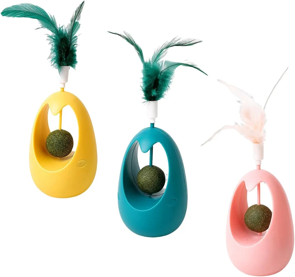 Interactive Cat Toys Pet Toy with Catnip Balls for Cats and Kitten Training Yellow