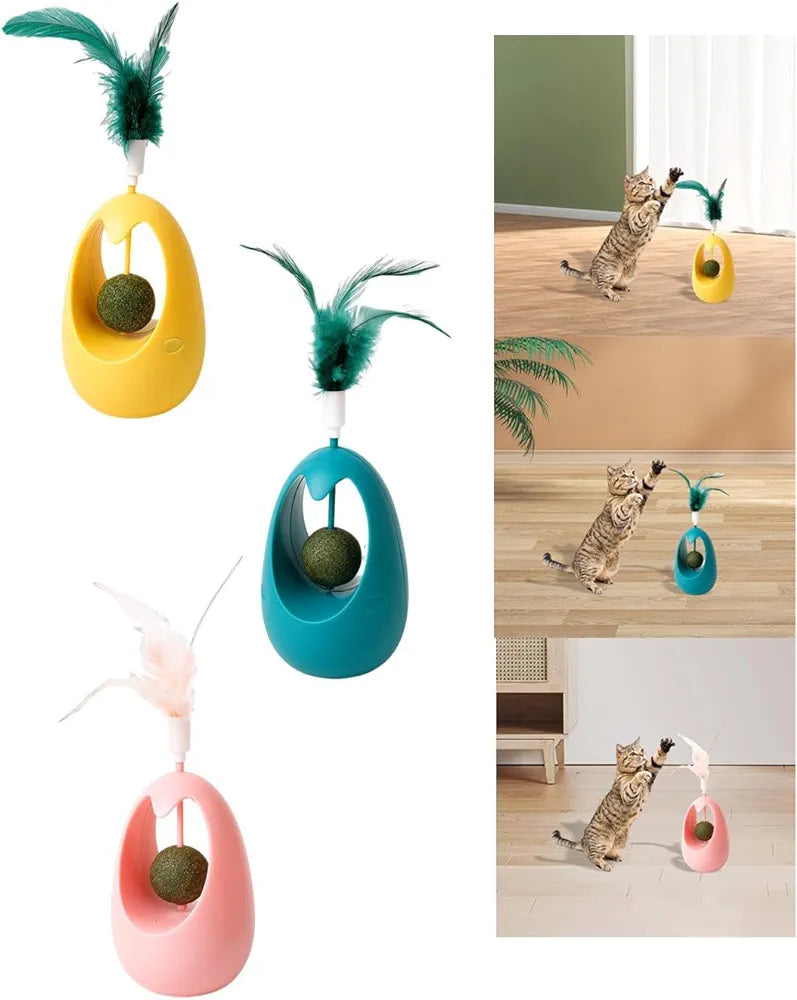 Interactive Cat Toys Pet Toy with Catnip Balls for Cats and Kitten Training Yellow