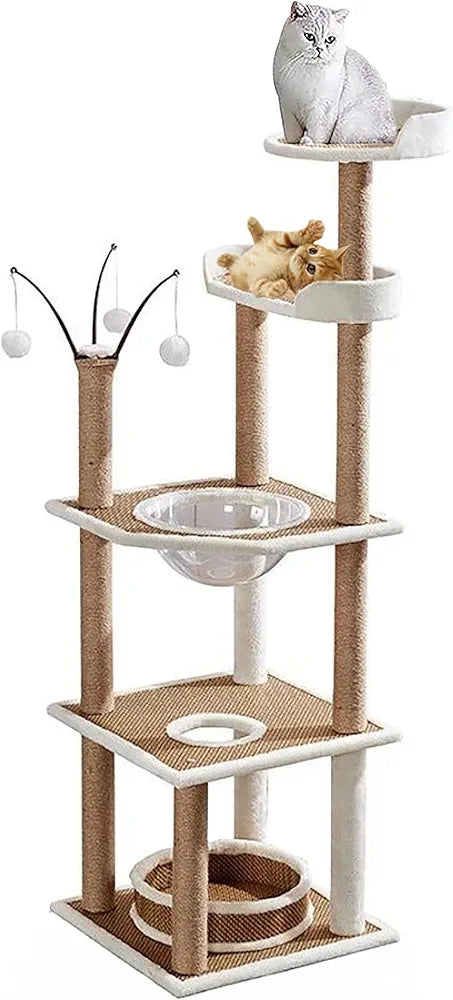 Miss Tiara Cat Tree for Indoor Cats Cat Tree House Tower Sisal Rope Scratching Post Pet Climber Scratcher with Hanging Toy for Adult Cat Kitten Indoor Play Sleeping 164cm