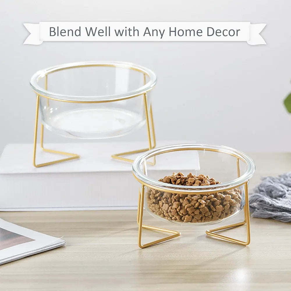 Glass Cat / dog bowls Elevated Tilted