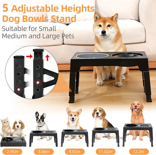 Elevated Dog Bowls of 5 Height Adjustable