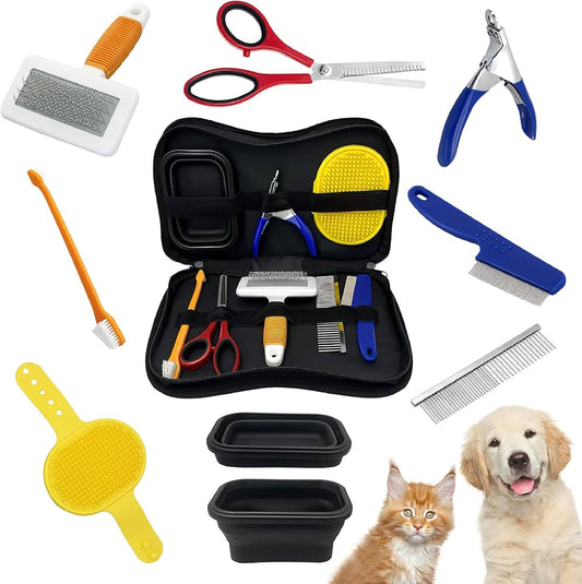 Dog Grooming Kit, Dog Brush Kit 8 in 1, Slicker Brush For Dogs, Pet Nail Clippers, Dematting Comb For Dogs, Dog Toothbrush, Dog Shampoo Brush