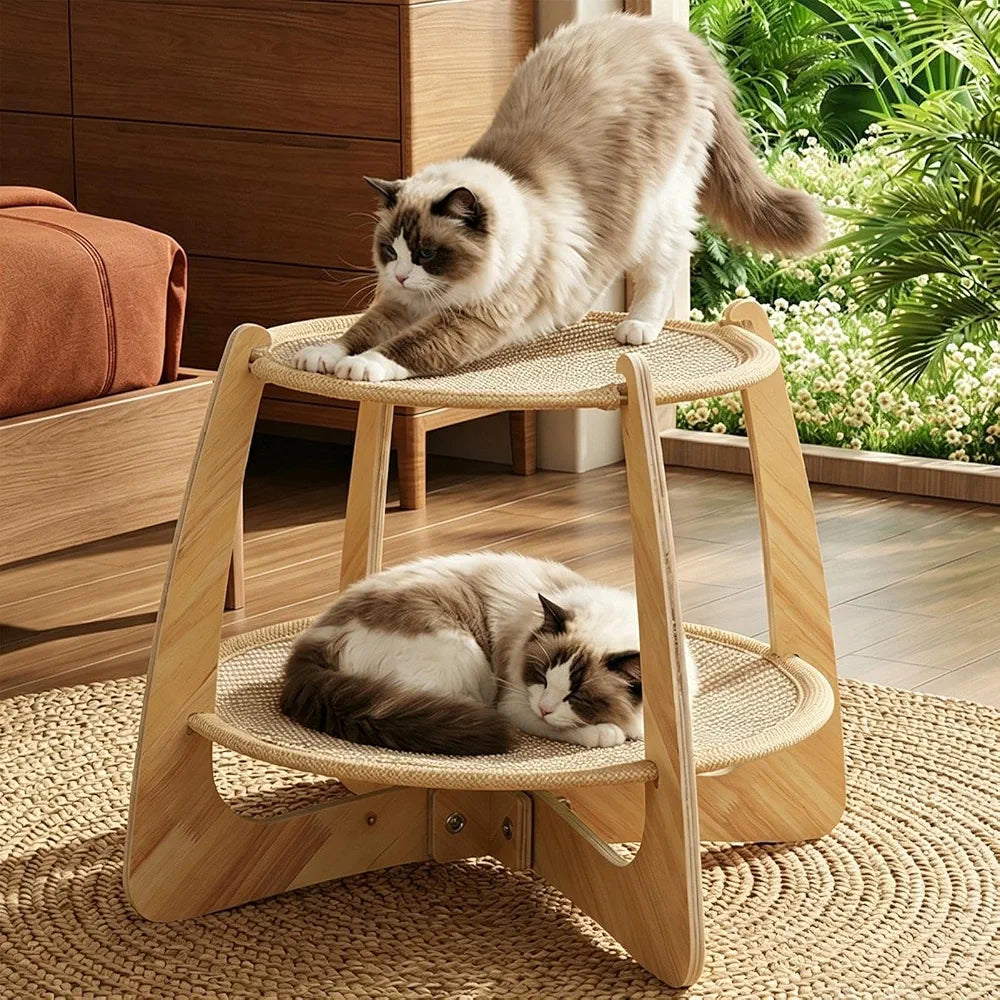 Large Double-Layer Wooden pet Bed – Breathable