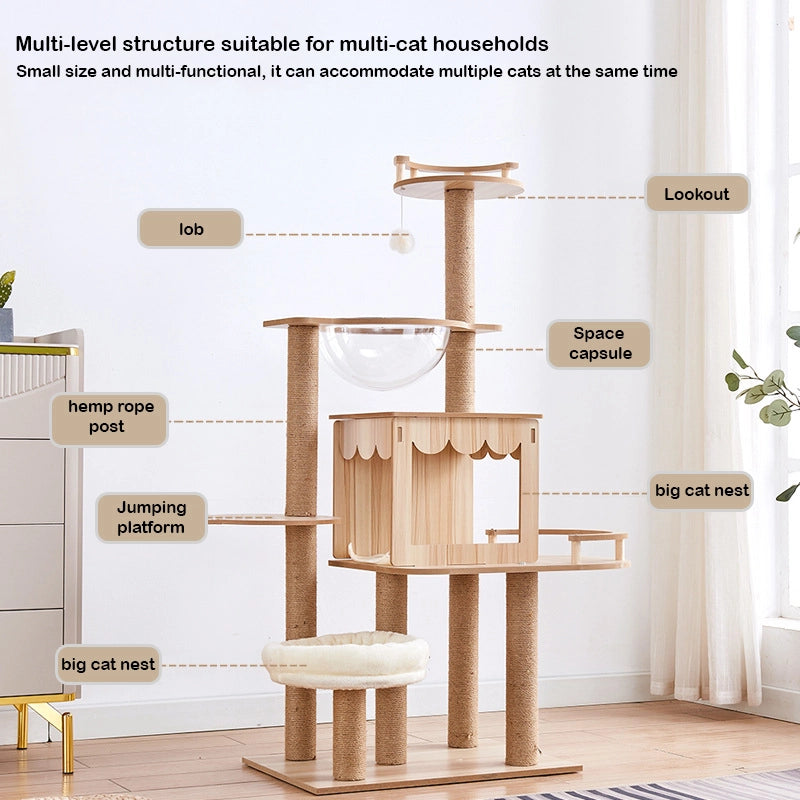 Large Cat Tree Nest Wooden Condo House Tower Bed Scratcher Cat House