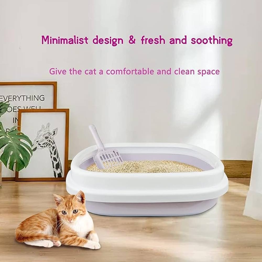 Semi enclosed Cat Litter Box Tray with Free Scooper 40*32*10cm