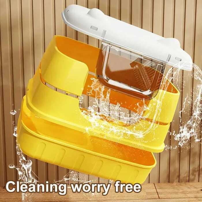 Extra large enclosed cat litter box grey color