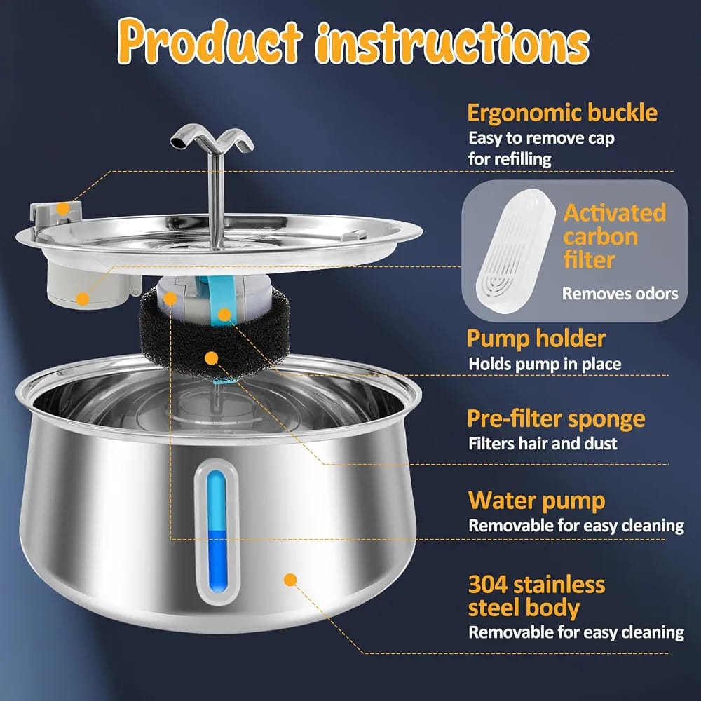Dog &cat high quality stainless steel foutain ultra quiet 4L