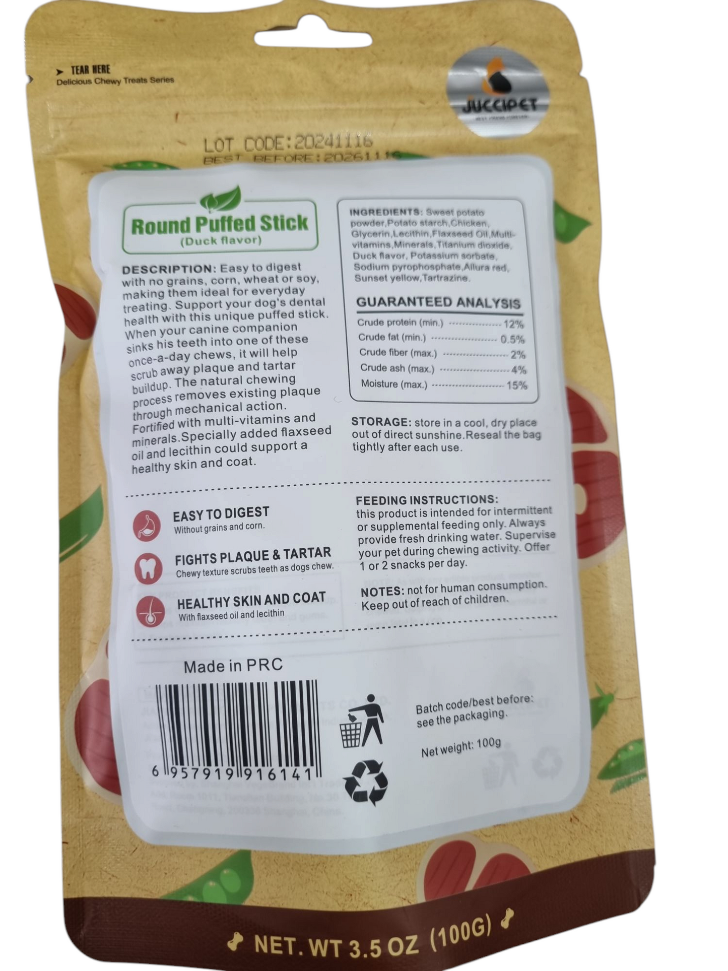 Grain free duck flavor dog treat 100g