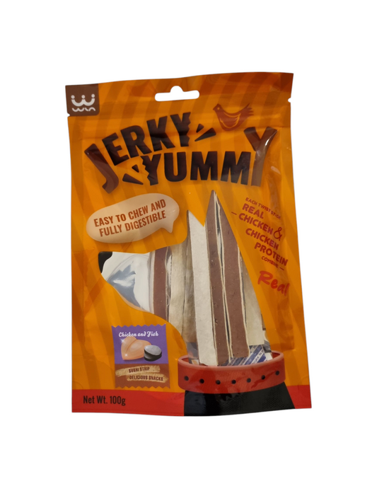 Jerky yummy dog treat chicken& fish 100g