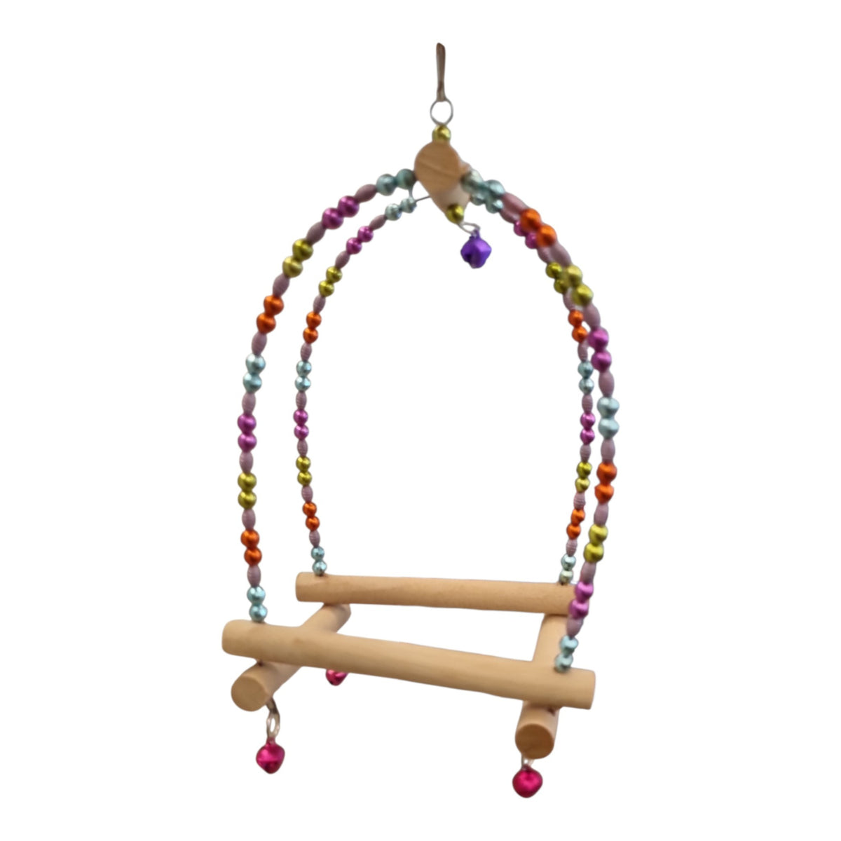Colorful Wooden Bird Swing & Climbing Toy with Bells