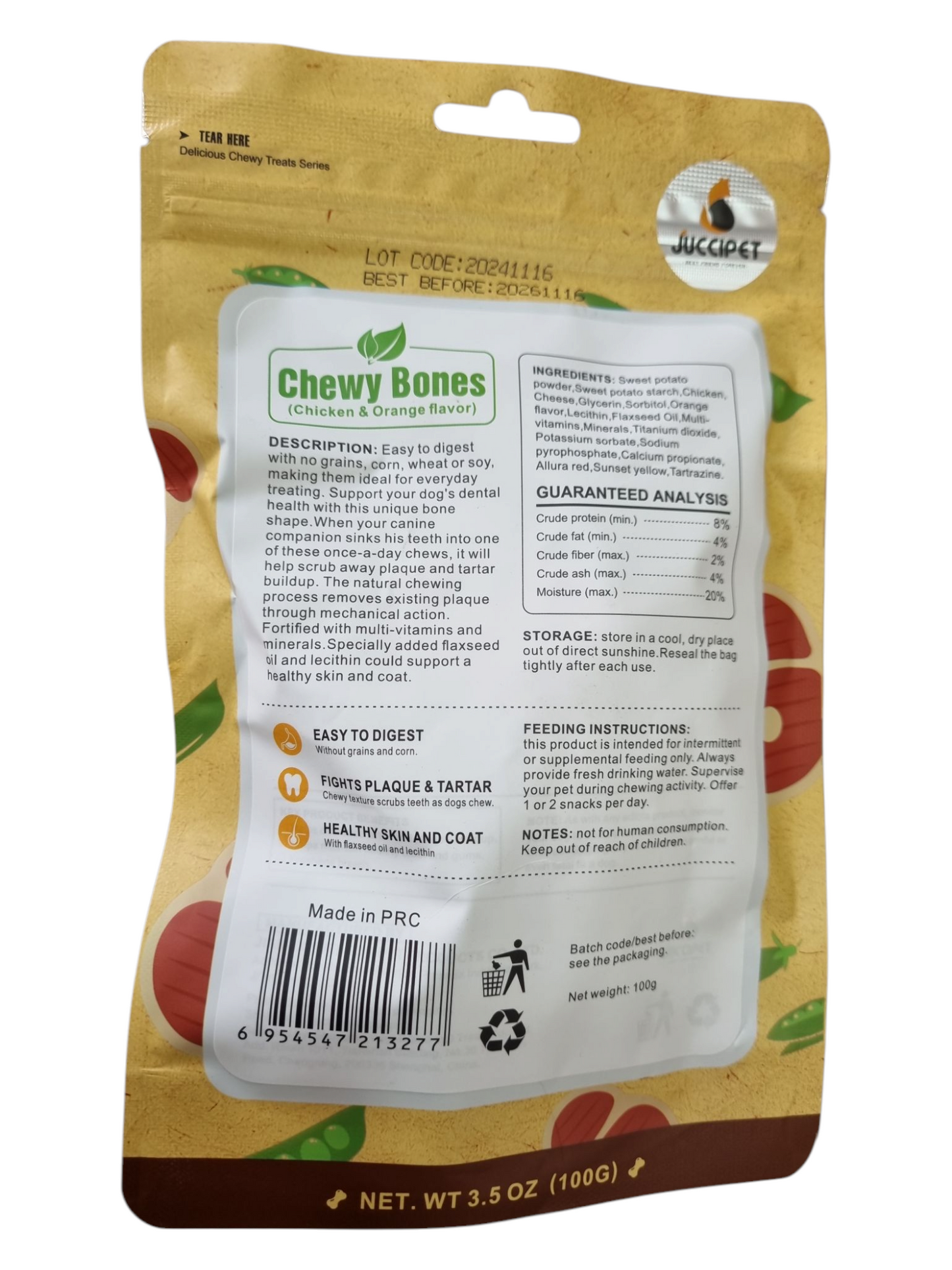 Grain Free chicken and orange flavor dog treat 100g