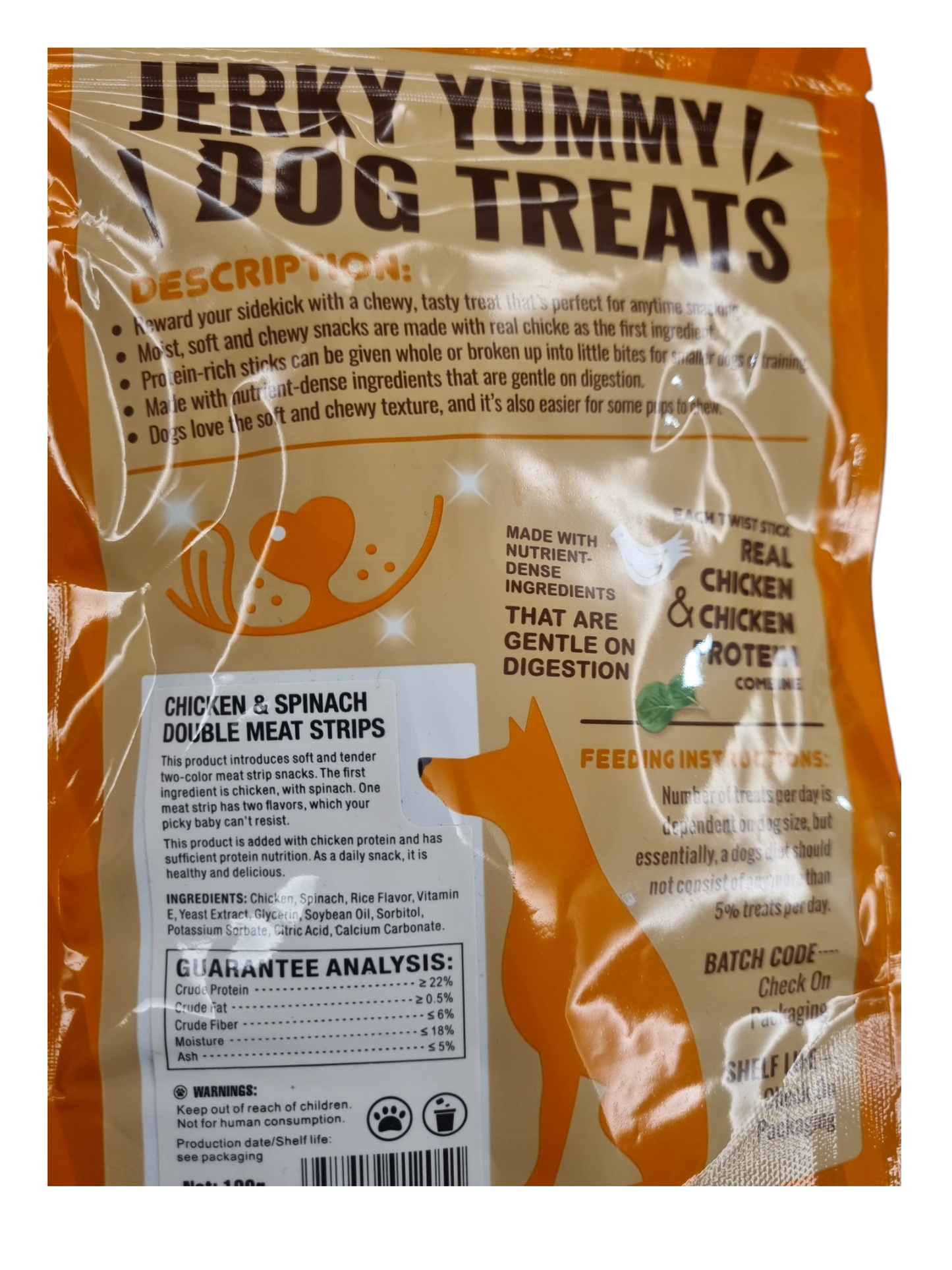 Jerky yummy dog treat: chicken & spinach ( 100g)