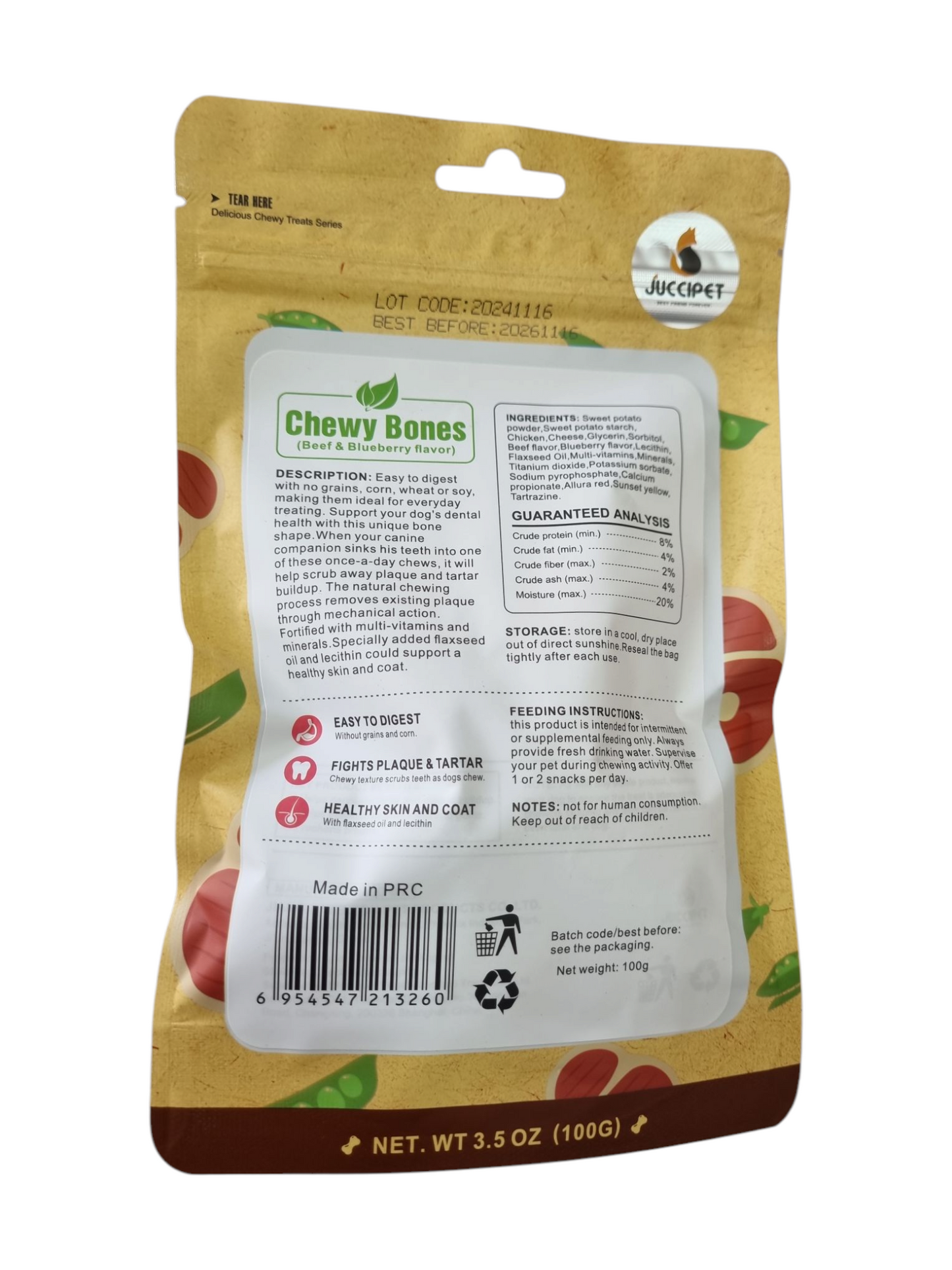Beef& bleuberry grain free dog treat 100g