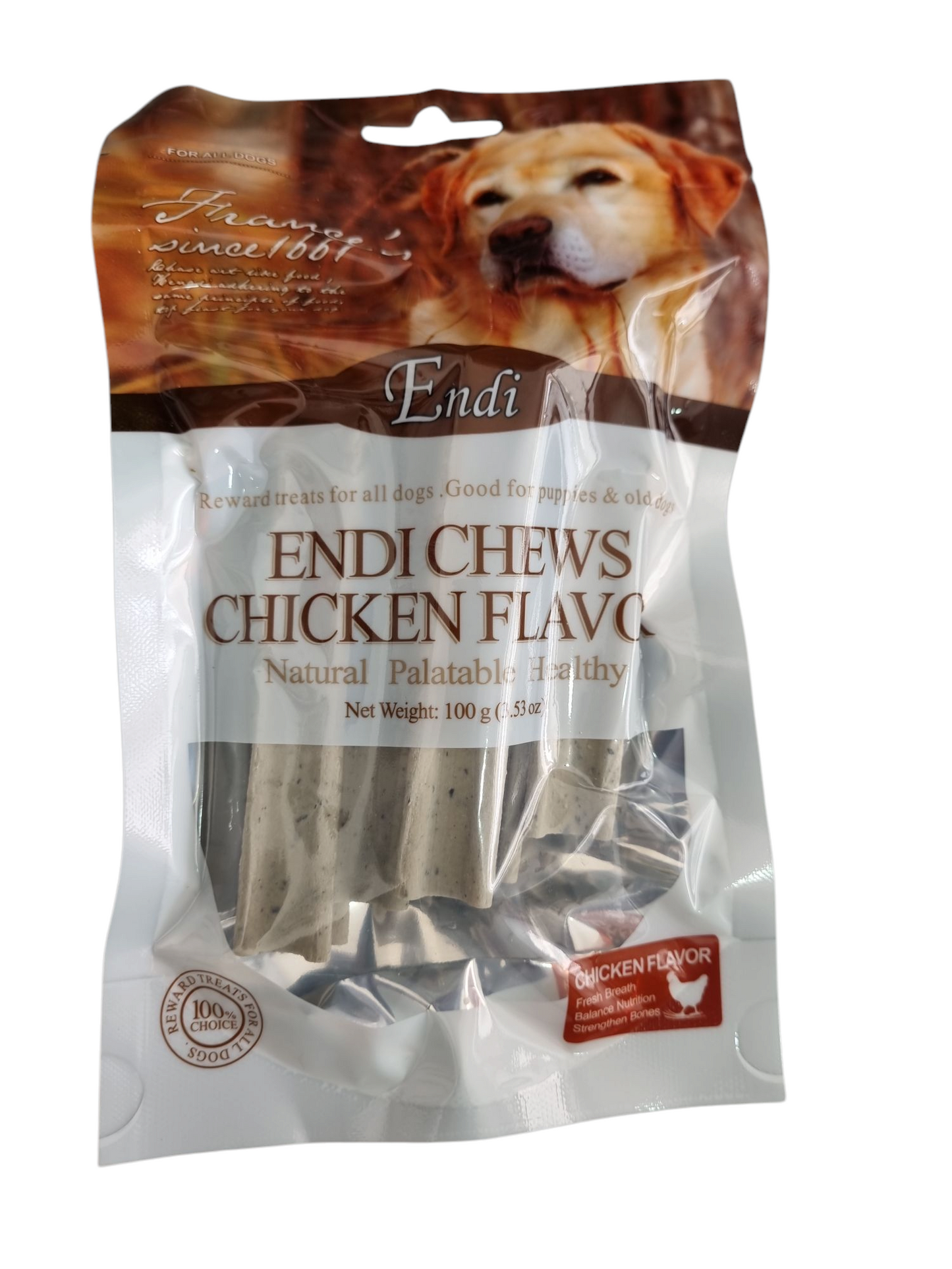 ENDI Chicken Flavor Large Dental Bone with Black Sesame Seed Dog Treats 100g