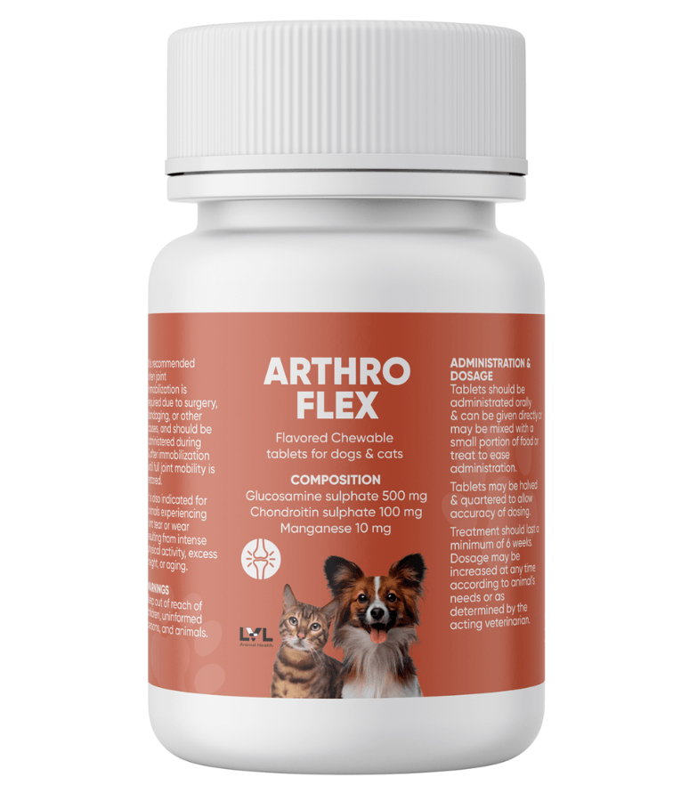 Arthro Flex Joint Supplement for Dogs & Cats – Glucosamine 500mg, Chondroitin 100mg, Manganese – Flavored Chewable Tablets