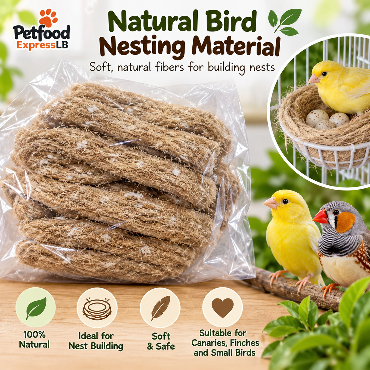 Natural Nesting Fiber for Birds 10 pcs