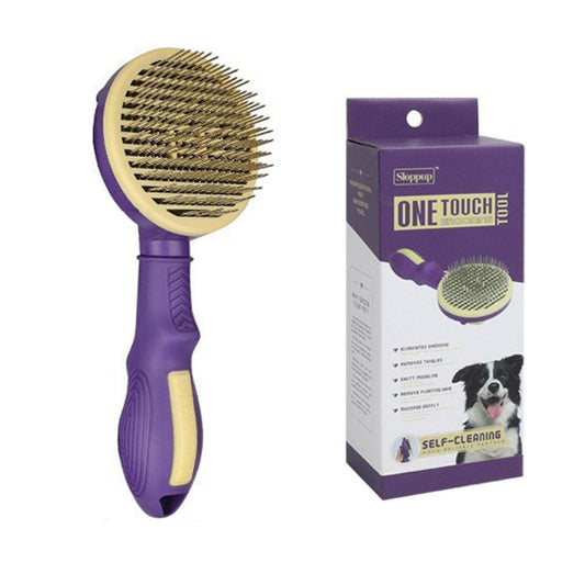 One touch grooming pet brush