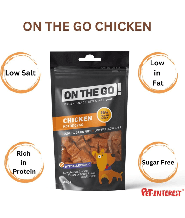 On The Go! Hypoallergenic Dog Treats – Chicken - High-Protein, Sugar-Free, Perfect for Training & Rewards – 25g