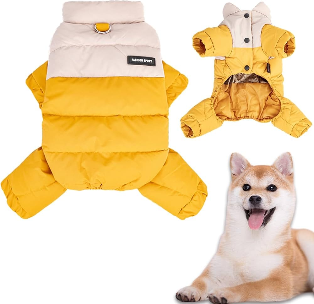 Winter Dog Coat with Stand Collar,Windproof Waterproof Warm Dog Jacket for Cold Weather, yellow