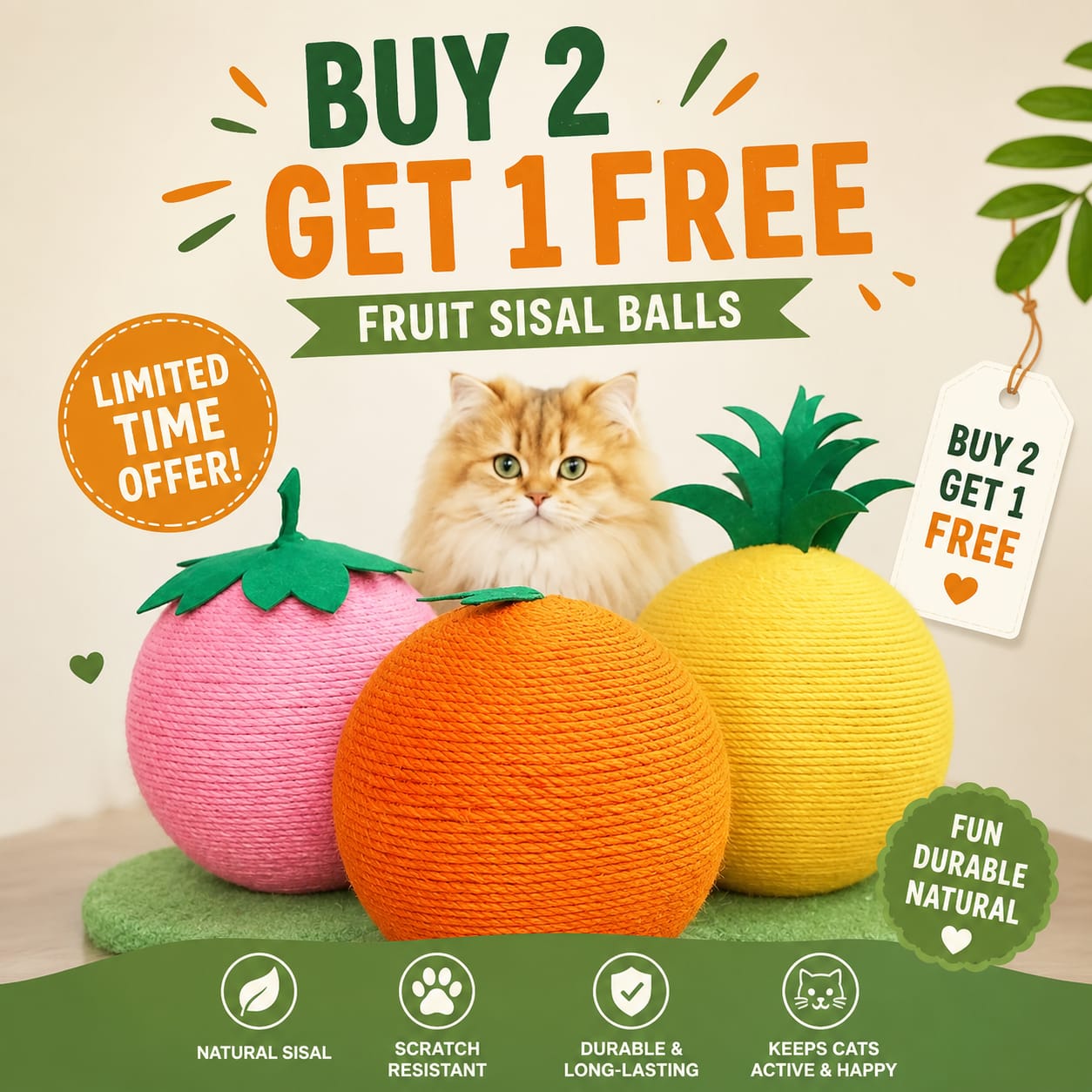 Scratching Posts for Indoor Cats Cat Scratching Ball Fruit-shaped Nature Sisal Cat Scratcher for