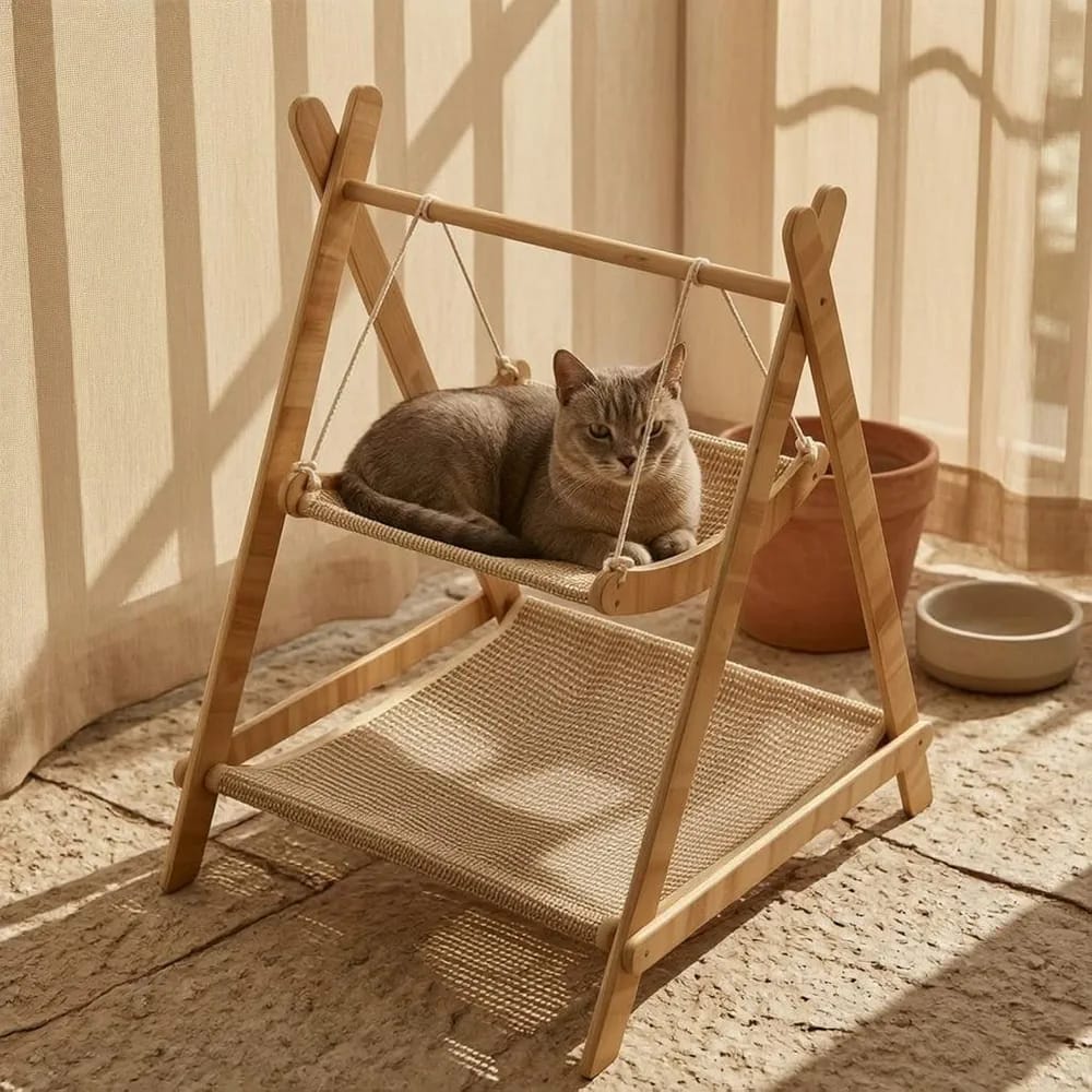 high quality modern woven wooden cat swing bed rope hung cat swing bed