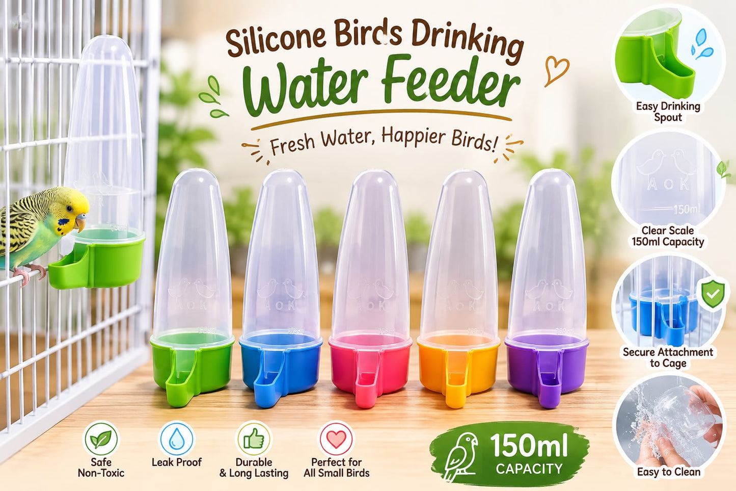 🐦 150ml Silicone Bird Water Feeder