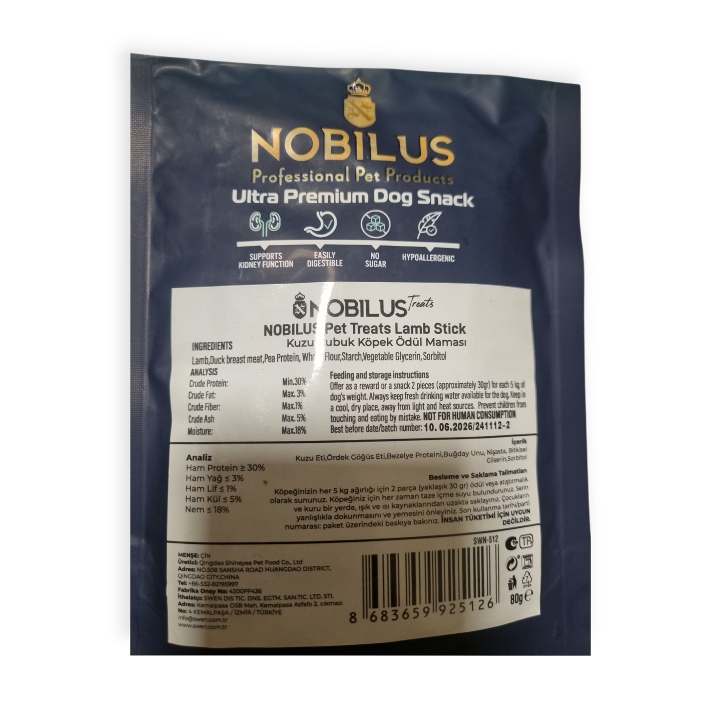 Nobilus Premium lamb sticks dog treats 80g