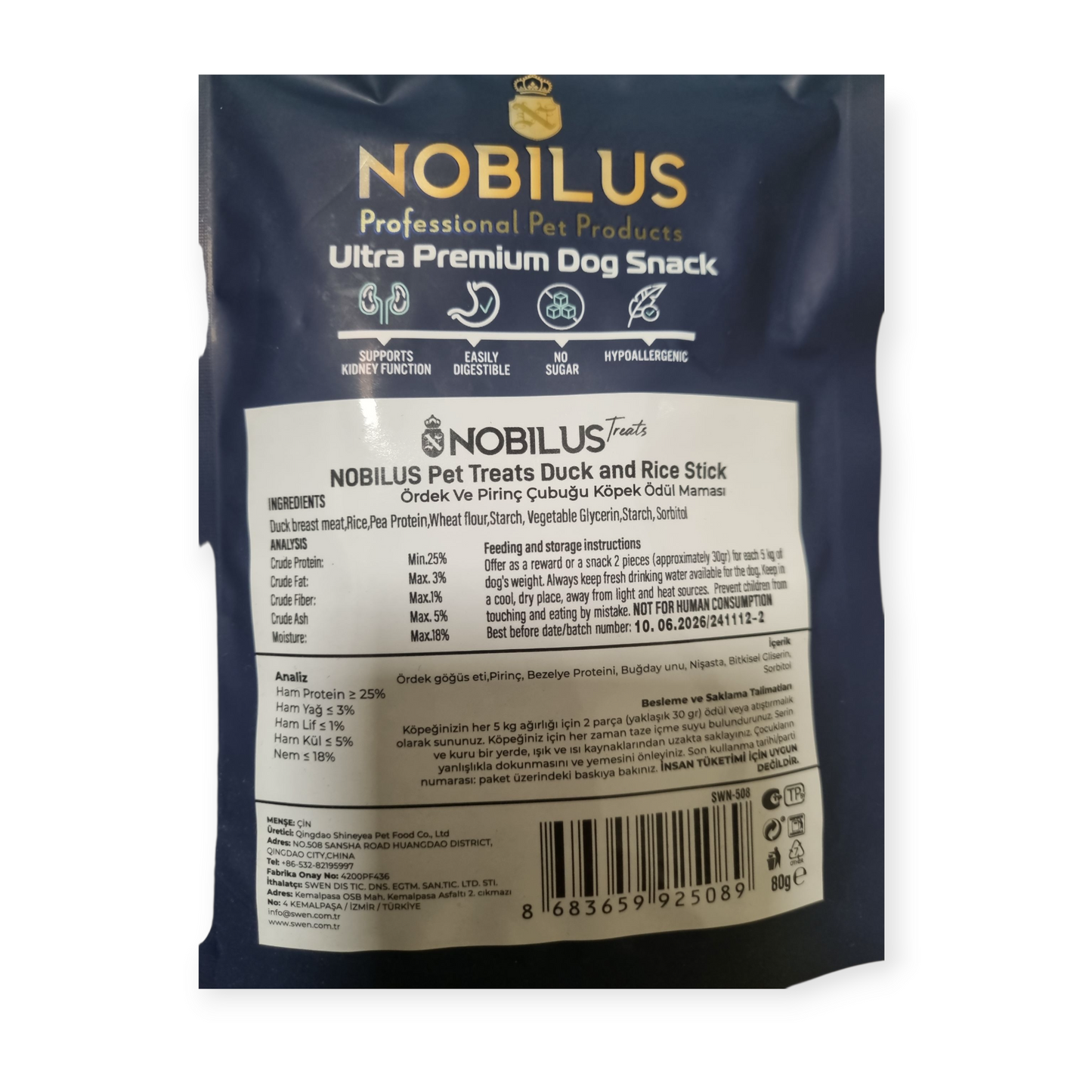 Nobilus Premiun duck &rice stick dog treats 80