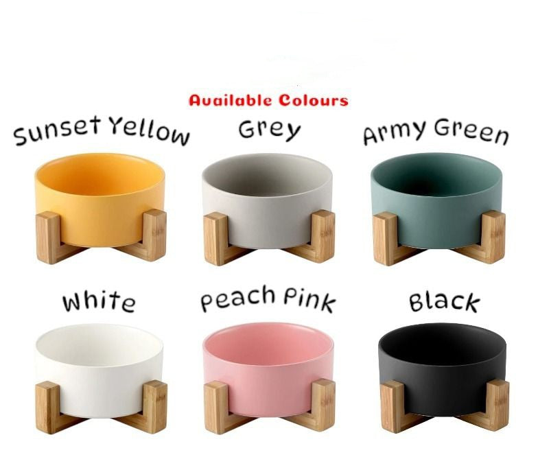 Pet bowl Ceramic Round Dog and cat Bowl-Durable Ceramic Food Water Overhead with Wooden Stand
