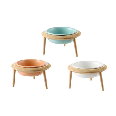 Ceramic UFO style Bowl Dog Pet Cat Bowl with WOODEn