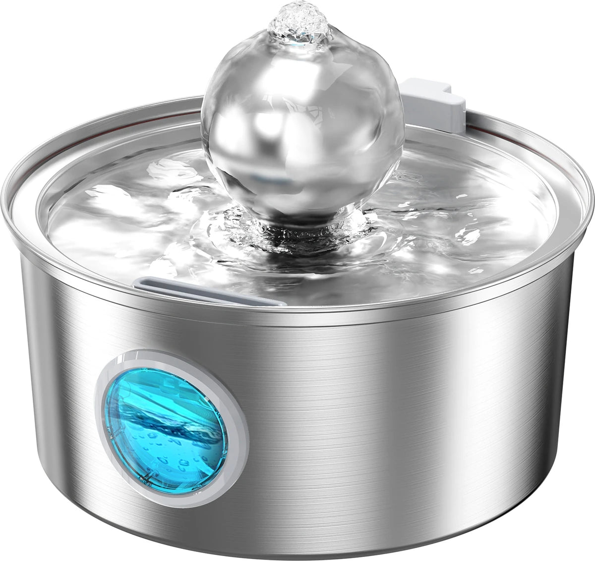 Stainless Steel Cat Water Fountain, 3.2L Pet Water Fountain with Ball,Quiet Dog Water Dispenser with Window for Visualizing The Water Leve