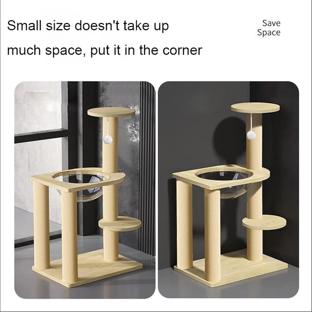 Modern solid wood cat climbing frame, cat tree, cat jumping platform, cat scratching post, with cat toys, suitable for indoor use. (32CM medium)