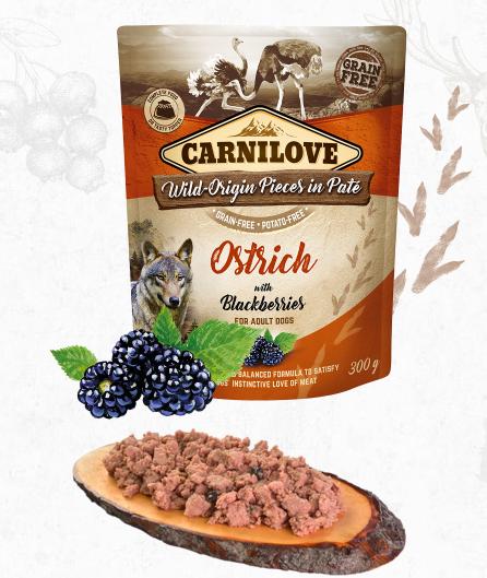 CARNILOVE dog pouch PATÉ OSTRICH/blackberries 300g