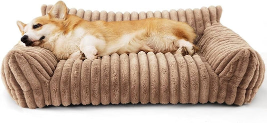 Soft Plush Fabric with High Elasticity Filling, Orthopedic Pet Couch ( Brown)