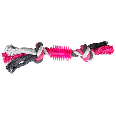 DOGTOY TUG TOY KNOTTED COTTON 2 KNOTS RUBBER 28CM grey/pink