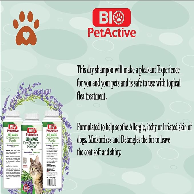 Bio Magic Shampoing Sec en Poudre à la Lavande et au Romarin pour Chat 150g 