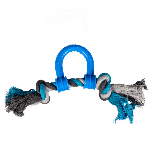 Tug toy knotted cotton pull ring & plastic grey/blue