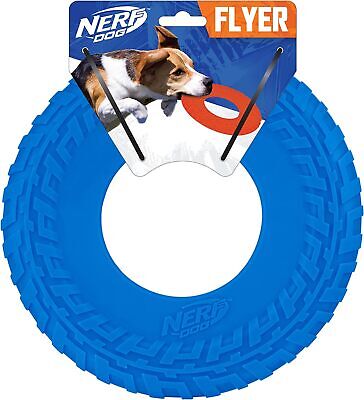 Nerf Dog Rubber Tire Flyer Toy, Flying Disc, Lightweight, Original, Blue