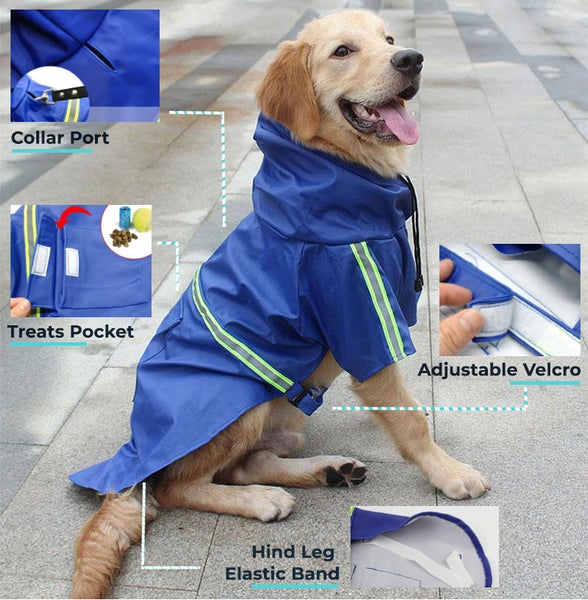 Specialized Dog Raincoat with Reflective Strips ( Bleu) + free rain coat black